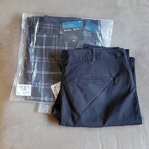 2 pairs Worthington Slim Fit Trousers - Winter Plaid & Black Size 8 Tall